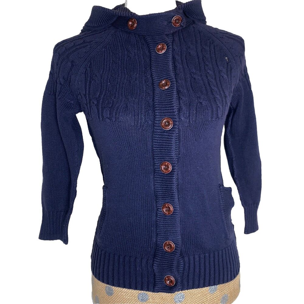 American Eagle Y2K Chunky Cable Knit Cardigan Sweater Small Preppy Fitted